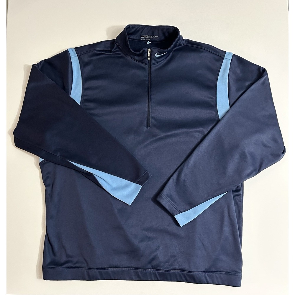 Nike Golf Men's Therma-fit 1/4 Zip Pullover Navy Blue with Light Blue Accents L